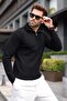Black Stand Collar Half Zipper Striped Men's Knitwear Sweater E7535