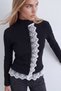 Women's black lace detailed buttoned stand collar cardigan alc-x15708 - 4