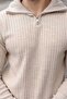 Stone Color Stand Collar Half Zipper Striped Men's Knitwear Sweater E7535 - 5