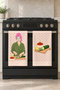 Kitchen Queen Tesettürlü Chef and Breakfast Patterned Pink Green 2-Piece Kitchen Towel Set 35X55 - 2