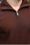 Brown Stand Collar Half Zipper Striped Men's Knitwear Sweater E7535 - 5