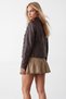 Women's dark brown long sleeve zip-up leather jacket with metal button detail - alc-x15890 - 4