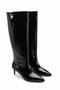 Women's Black Patent Leather Pointed Toe Thin Short Heel Below the Knee Boots - 2