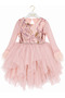 Sequin Embroidered Tulle Sleeves Feather Detailed Layered Tulle Bowknot Girls' Evening Dress - 7