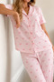 Women's Loose Fit Cotton Pink Pajama Set - 3