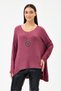 Women's Burgundy Italian Large Size Self Horizontal Line Patterned Collared Knitwear Blouse 40 - 48 Size