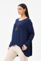 Women's Navy Blue Italian Large Size Self Horizontal Line Patterned Collared Knitwear Blouse 40 - 48 Size - 2