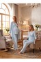 New Season Blue Double-Breasted Collared Design with Easy Breastfeeding Feature, Long Sleeves, 100% Cotton Maternity Pajama Set - 6