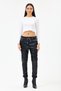 Women's Shiny Black Italian Waist Lace-Up Lycra Faux Leather Trousers 38 - 44 Size