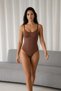 Women's Capless Velcro Plain Pattern Brown Bodysuit - 4