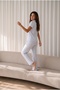 Women's Loose Long-Legged Cotton Blue Pajama Set - 5