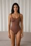 Women's Capless Velcro Plain Pattern Brown Bodysuit - 2
