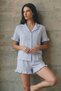 Women's V-Neck Comfort Fit Blue Pajama Set - 4