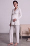 Elara Quilted Robe Nursing-Friendly Long-Sleeve Pregnancy and Postpartum Pajama Set - 4