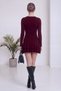 Women's Long Sleeve Ruffle Trim Smocked Mini Dress Stretchy Black, Brown, Red, Burgundy - 7