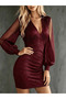Women's long sleeve v-neck sparkly mini sandy dress - 2
