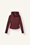 H5289Axbr93 Burgundy Warm Slim Fit Hooded Soft Fleece Inside Zippered Long Sleeve Sportswear - 7