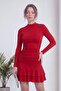 Women's Long Sleeve Ruffle Trim Smocked Mini Dress Stretchy Black, Brown, Red, Burgundy - 2