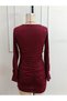 Women's long sleeve v-neck sparkly mini sandy dress - 5