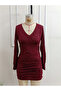Women's long sleeve v-neck sparkly mini sandy dress - 4