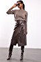Brown Belted Leather Skirt - 2