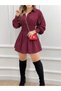 Women's long sleeve collared elastic waist knitted dress - 3