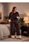 New Season Velvet Plush Detailed Special Design Long Sleeve Plus Size (Oversized) Pajama Set - 5