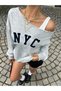 Women's Nyc Printed Boat Neck Oversized Sweatshirt - 5