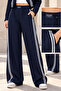 Women's Navy Blue Striped Wide Leg Sports Pants-269904-Navy Blue - L - 2