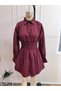Women's long sleeve collared elastic waist knitted dress - 4