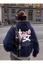 Women's Cherry Blossom and Japanese Letter Printed Hooded Sweatshirt