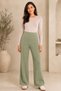Women's Light Khaki Ribbed Front Wide Fit Loose Leg Modal Fabric High Waist Gathering Pants Leggings - 2