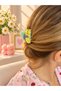 Leopard Patterned Hair Clip with Yellow Cat Figure – Colorful Hair Accessory with Mint Green Detail