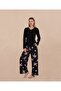 Plus Size Black Patterned V-Neck Viscose Comfortable Flexible Women's Pajamas Set - 5