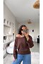 Brown Off-Shoulder Modal Sweatshirt - 2