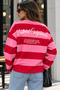 Women's Pink Red Striped Crew Neck Oversize Sweatshirt - 2