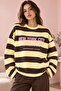 Women's 100% Cotton Yellow Striped Crew Neck Oversize Sweatshirt