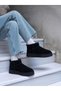 Bot Mini Black Suede Thick Sole Women's Boots with Fur Inside - 4