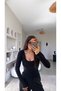 Black Globlu Long Sleeve Bra Free Basic Blouse - 2