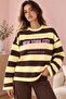 Women's 100% Cotton Yellow Striped Crew Neck Oversize Sweatshirt - 4