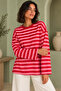 Women's Pink Burgundy Striped Crew Neck Oversize Sweatshirt - 7