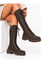 Women's Lace-Up Inner Zipper Below-The-Knee Boots Flat Thick Sole Comfortable Long Boots - 3