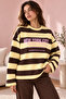 Women's 100% Cotton Yellow Striped Crew Neck Oversize Sweatshirt - 5