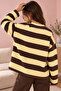 Women's 100% Cotton Yellow Striped Crew Neck Oversize Sweatshirt - 3