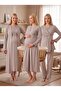 New Season Beige Double-Breasted Collar Breastfeeding Compatible Design Long Sleeve 100% Cotton Maternity Nightgown Pajama Set 4-Piece Set - 8