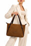 Women's Daily Large Size Zippered Wide Strap Suede Hand & Shoulder Bag Size: 32 X 27 cm - 8