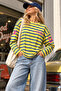 Women's 100% Cotton Yellow Navy Blue Striped Crew Neck Oversize Sweatshirt - 5