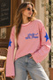 Women's 100% Cotton Striped Printed Crew Neck Oversize Sweatshirt - 4