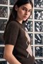 Women's Diamond Patterned Short Sleeve Crew Neck Knitwear Sweater