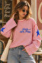 Women's 100% Cotton Striped Printed Crew Neck Oversize Sweatshirt - 2